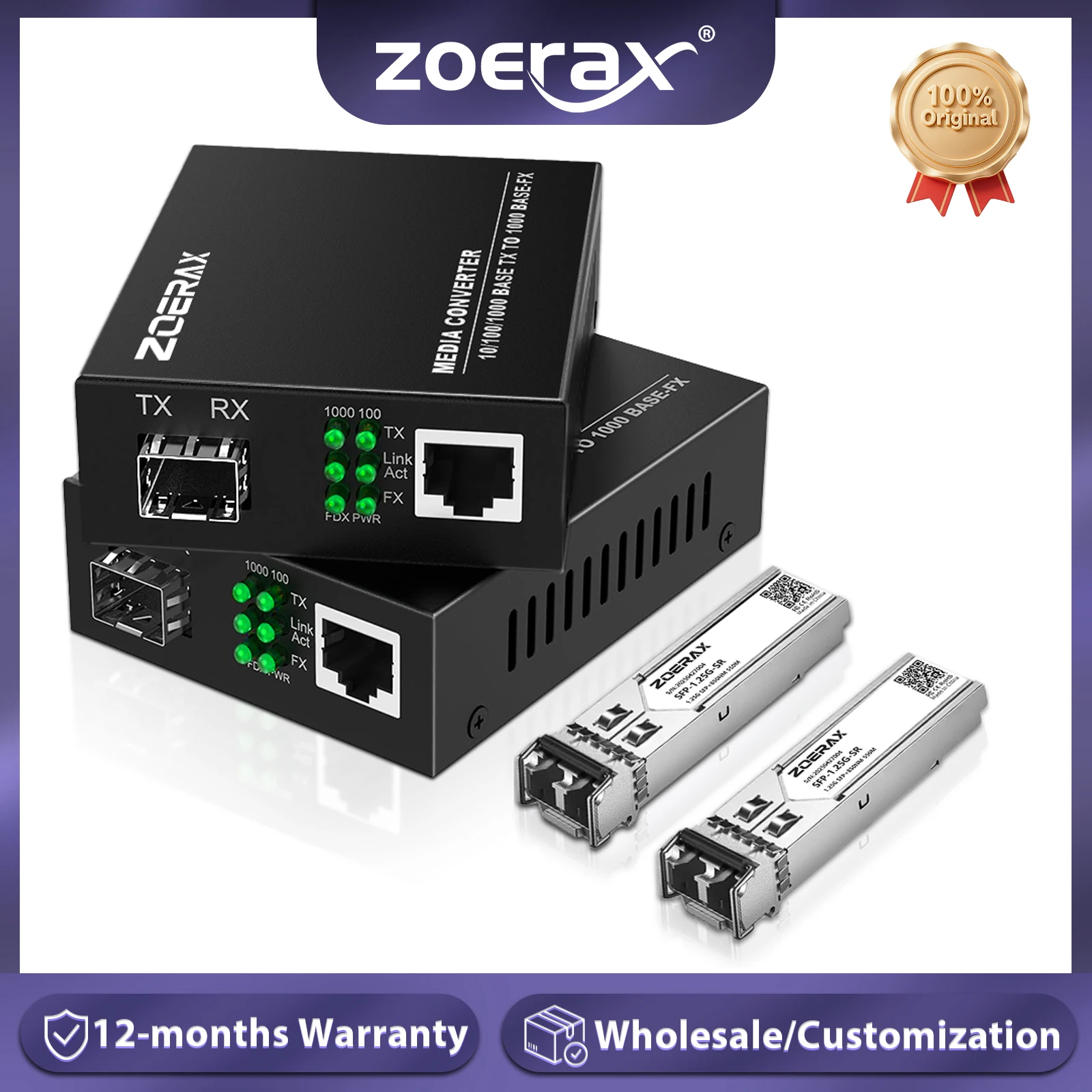 ZoeRax Gigabit SFP LC Modulo multimodale da fibra a RJ45 Ethernet Convertitore multimediale Ricetrasmettitore in fibra ottica con modulo LC SFP 1.25G