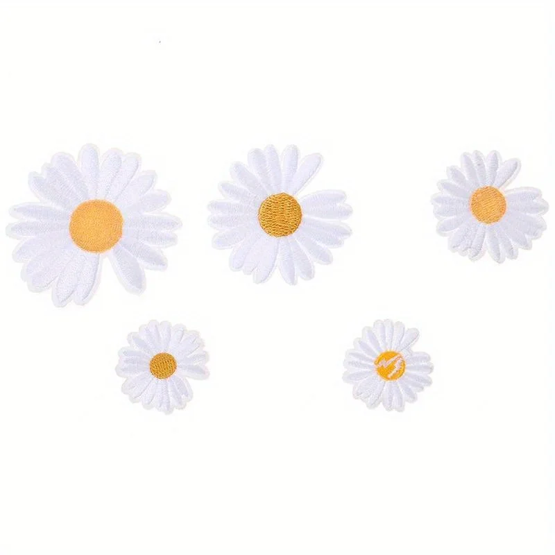 5 Stück DIY kleine Sonnenblume Gänseblümchen Stickerei Patches für Kleidung Eisen auf Kleidung Aufkleber Streifen Aufbügeln Applikation Loch Reparatur