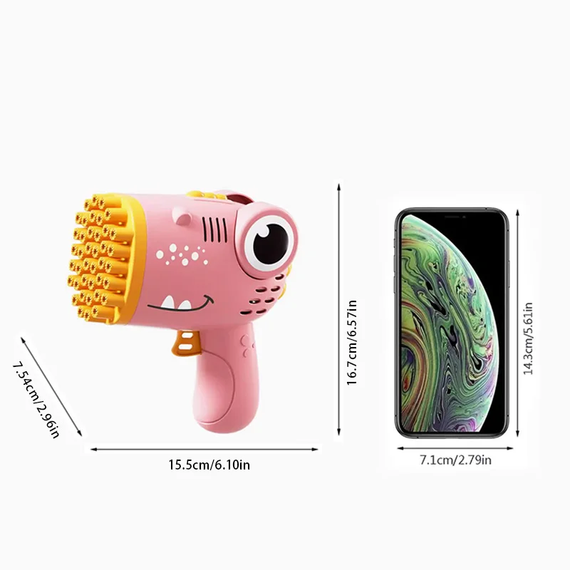 Máquina de burbujas de mano de dinosaurio de 40 agujeros, pistola de burbujas eléctrica, juguete para fiesta de boda al aire libre (sin agua de burbujas)
