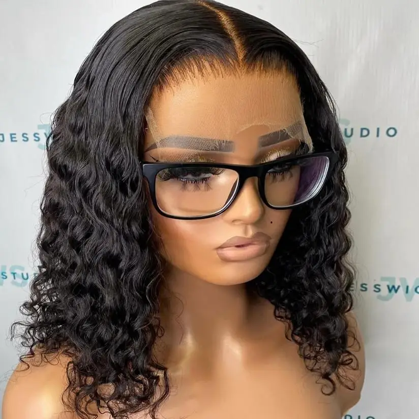 Parrucche frontali in pizzo a onde profonde senza colla per le donne 13x4 7x5 Parrucca Bob senza colla Parrucche per capelli umani ricci 250 Densità pronta da indossare