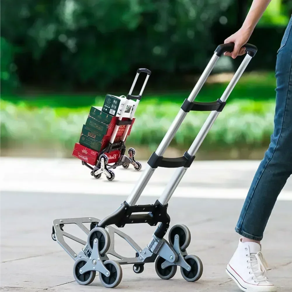 Household Trailer Folding Trolley Aluminum Alloy Pulling Tool Cart Climbing Stair To Transport Trailer Household Simple Trolley