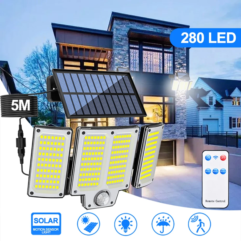 LED-Solar-Sicherheitsleuchten, Bewegungsmelder, für den Außenbereich, 234/280/226 LED-Flutlicht, IP65, wasserdicht, geteilte Wandleuchte, solarbetrieben, 3 Modi