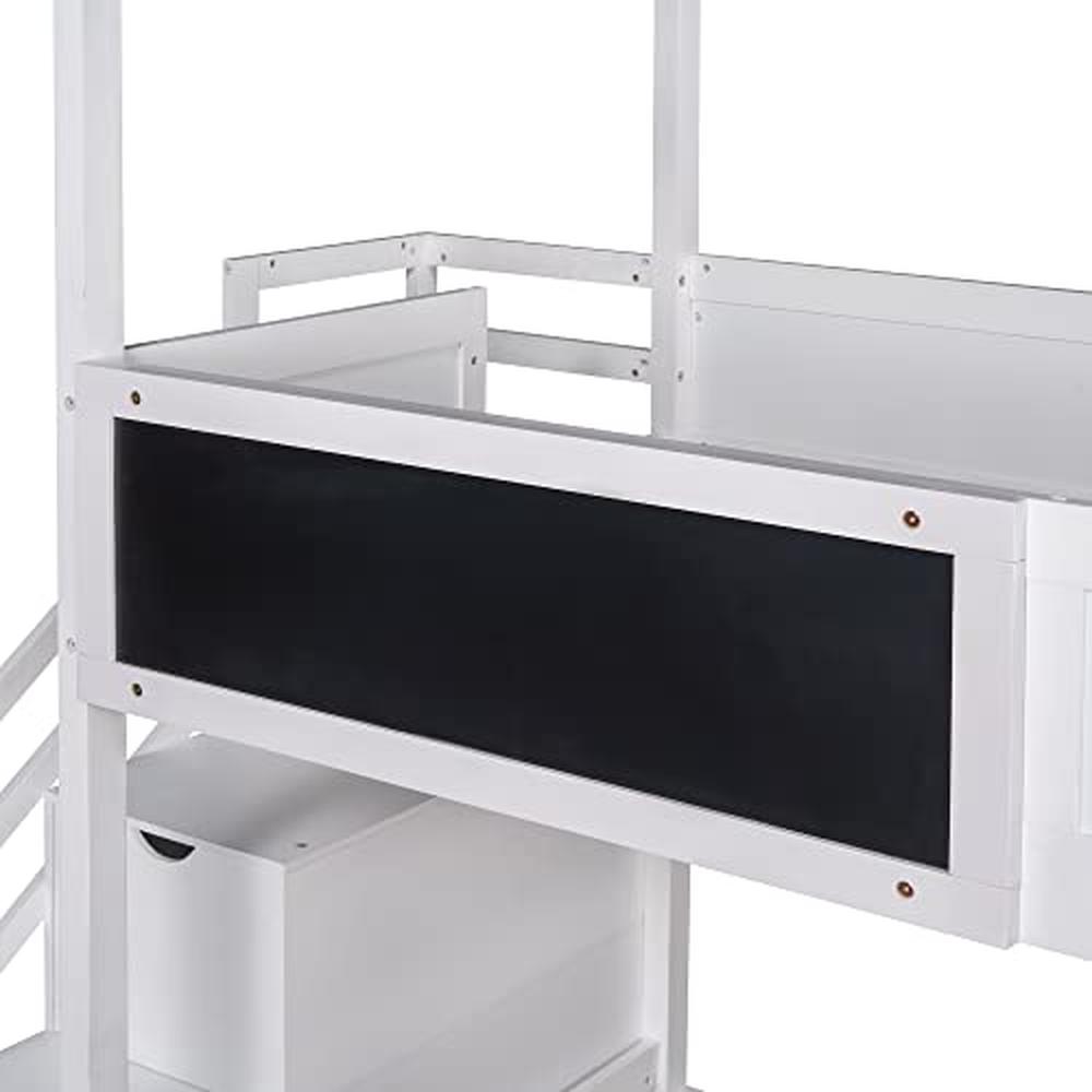 Creative Kids Mini Loft Bed with Storage Stairs & Play Area House Bunk Beds