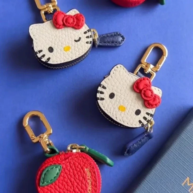 LLavero de Hello Kitty de cuero Vintage, accesorios colgantes, abalorio Kawaii, bolso japonés de Hello Kitty, colgante, decoración, regalo de cumpleaños