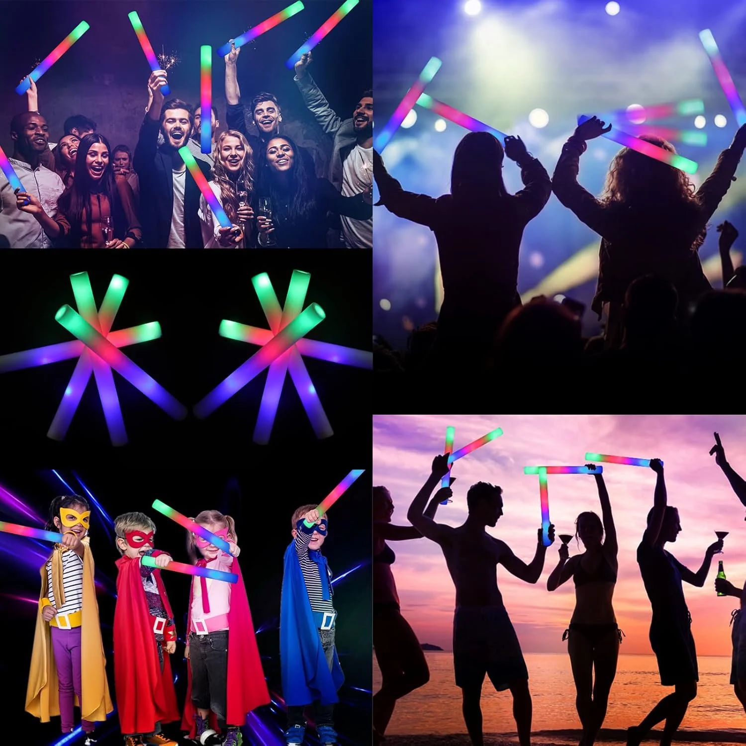 20/30Pcs LED Glow Sticks Bulk Colorful RGB Glow Foam Stick Cheer Tube Dark Light Christmas Birthday Wedding Party Supplies