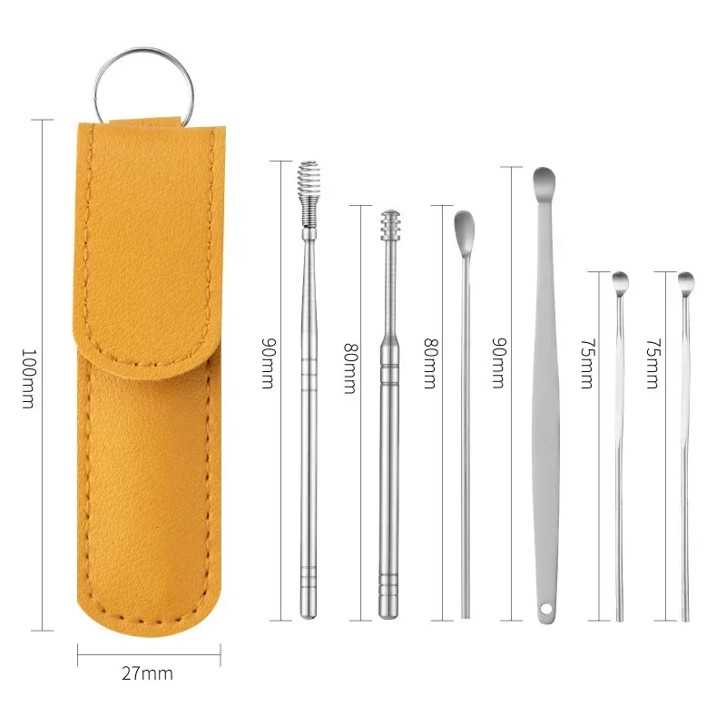 6PCS Pulitore per le orecchie Strumento per la rimozione della cera Earpick Stick Rimozione del cerume Curette Pick per l'orecchio Pulizia Detergente per l'orecchio Cucchiaio Assistenza sanitaria Earpick