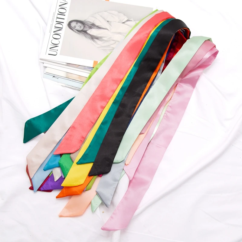Nuevo bolso largo, bufanda, banda para el cabello para mujer, accesorios para mujer, bufandas ajustadas sólidas, diadema, cinta de satén, corbata para el cuello, bolso decorativo, bufandas