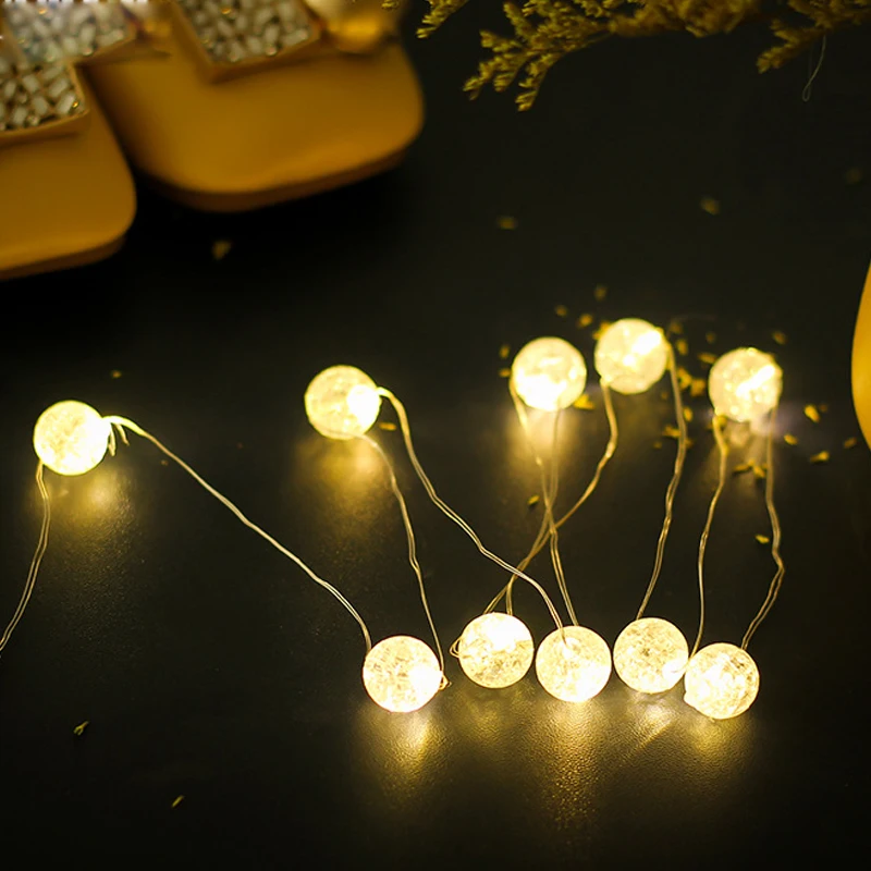2 เมตร Fairy Garland LED Ball Silver String ไฟกันน้ําสําหรับต้นคริสต์มาสงานแต่งงานตกแต่ง USB/แบตเตอรี่ขับเคลื่อน