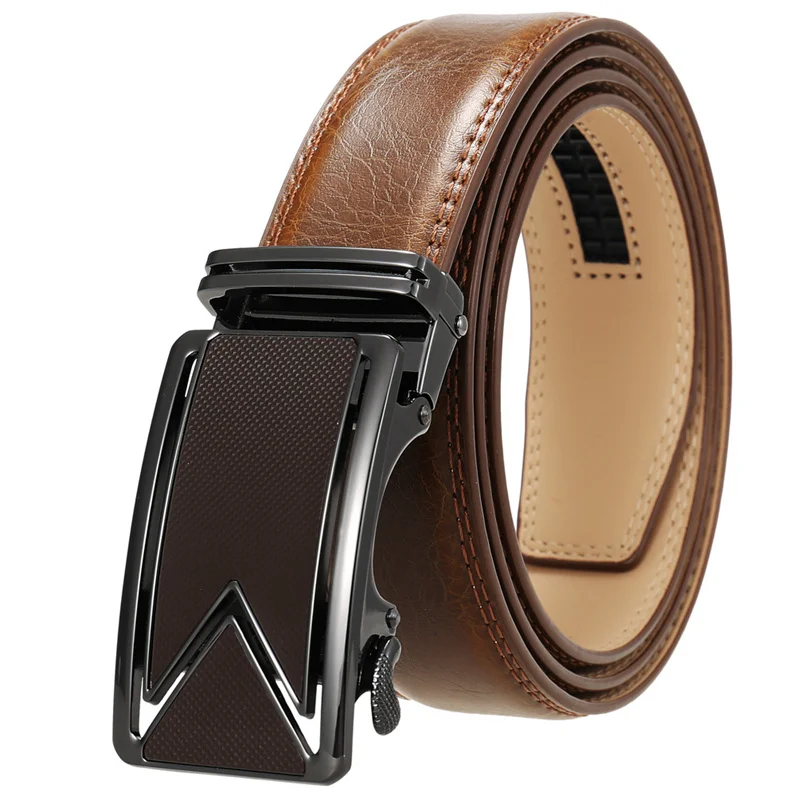 Plyesxale-Cinturón de piel de vaca 2024 para Hombre, cinturones de cuero genuino para Hombre, cinturones con hebilla automática de lujo, Cinturones marrones y negros para Hombre B55