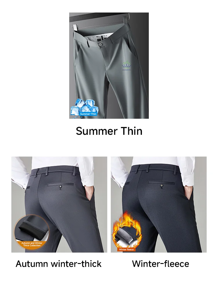 Calças de negócios masculinas, tecido de alta elasticidade, todas as estações, cintura elástica, clássico, trabalho, escritório, lã, terno formal, plus size 40
