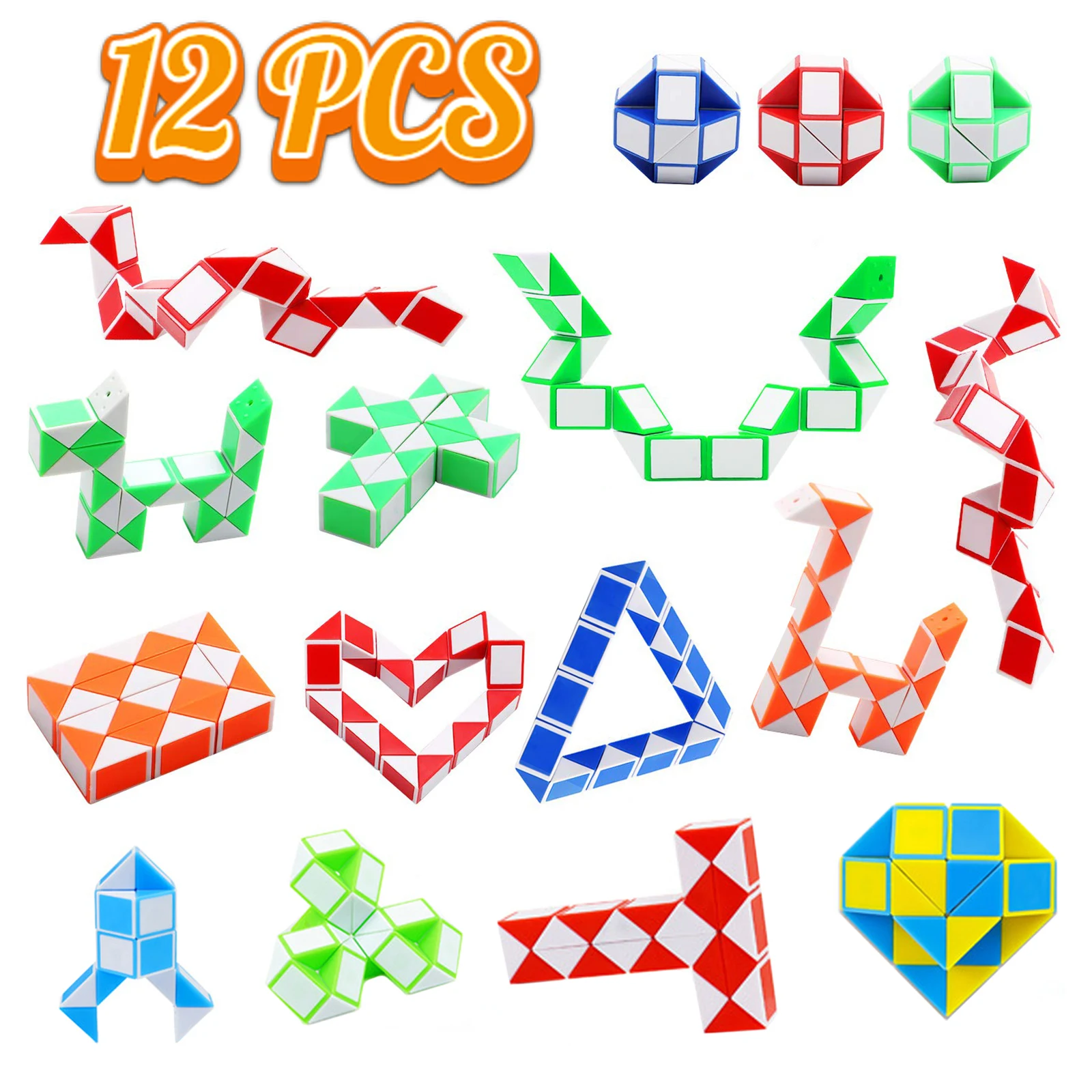 12-6 pçs aleatório cobra cubo torção dobrável quebra-cabeça brinquedo fidget 24 blocos régua mágica anti estresse aliviar jogo presente para crianças adultos