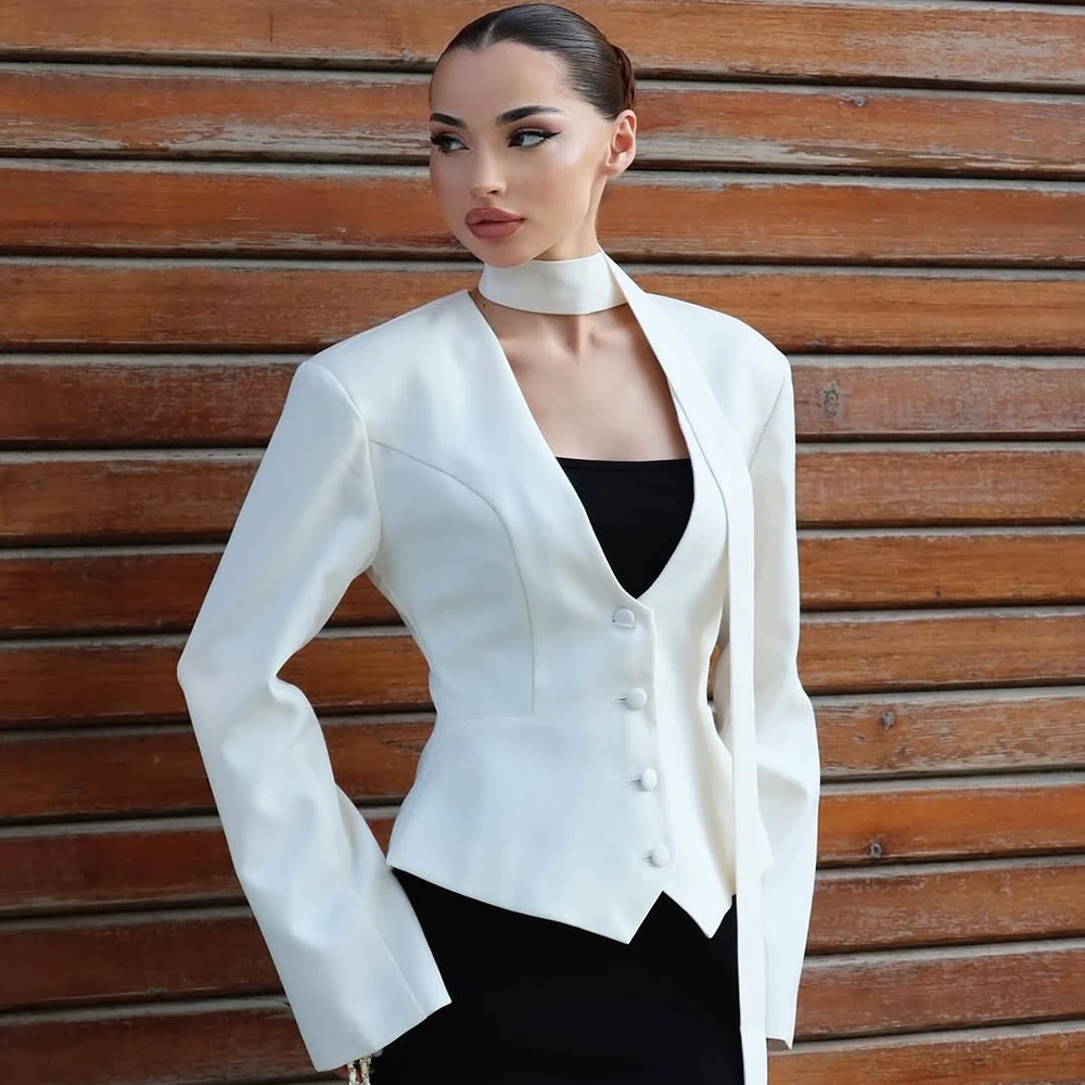 Tuularose único breasted casaco feminino com decote em v cachecol com manga longa cintura-entretendo blazer jaqueta senhora casual fino casaco de viagem