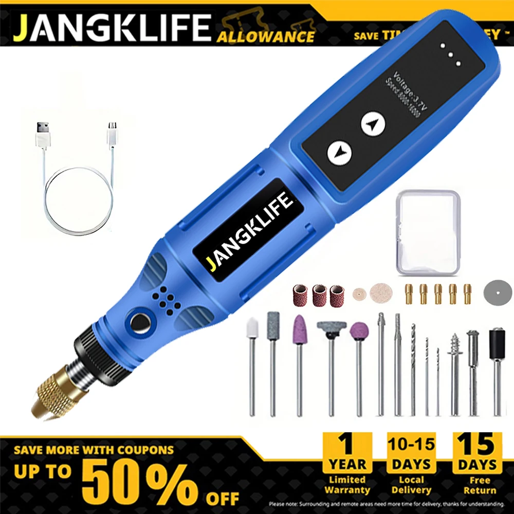 JANGKLIFE-Kit de herramientas rotativas inalámbricas USB, pluma de grabado para carpintería, bricolaje para joyería, Mini Taladro Inalámbrico de vidrio y Metal