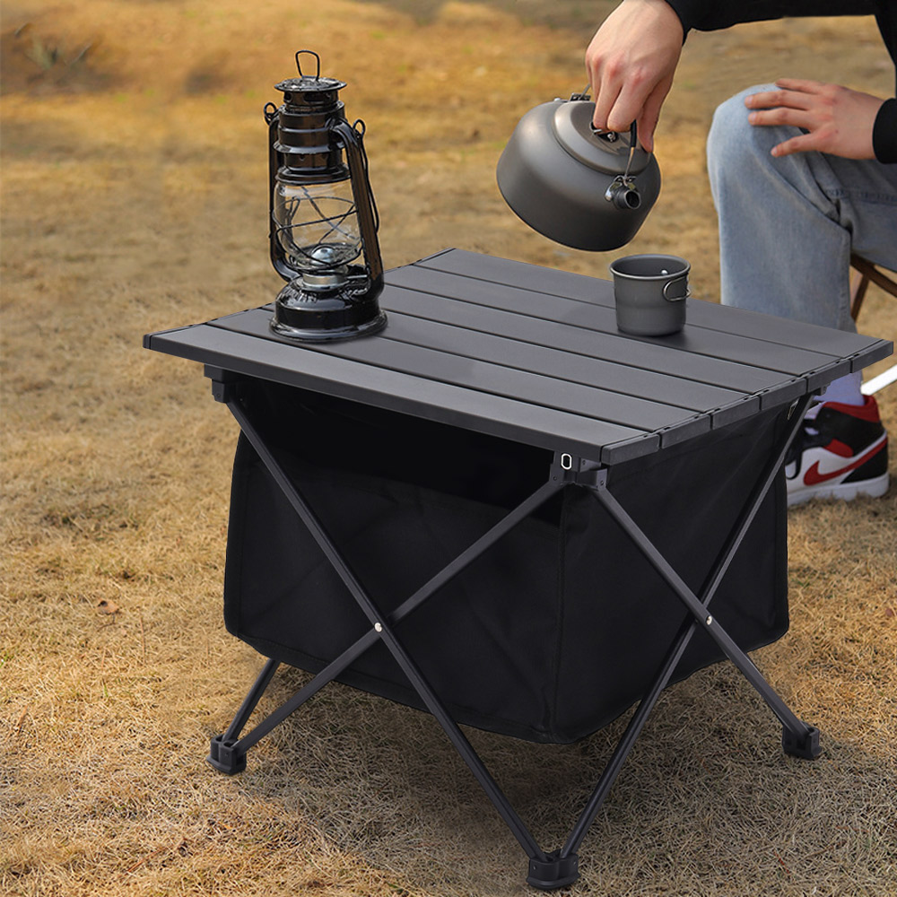 Aluminum Portable Roll-Top Camp Table with Removable Storage Basket, 39cm W x 33cm D x 31cm H