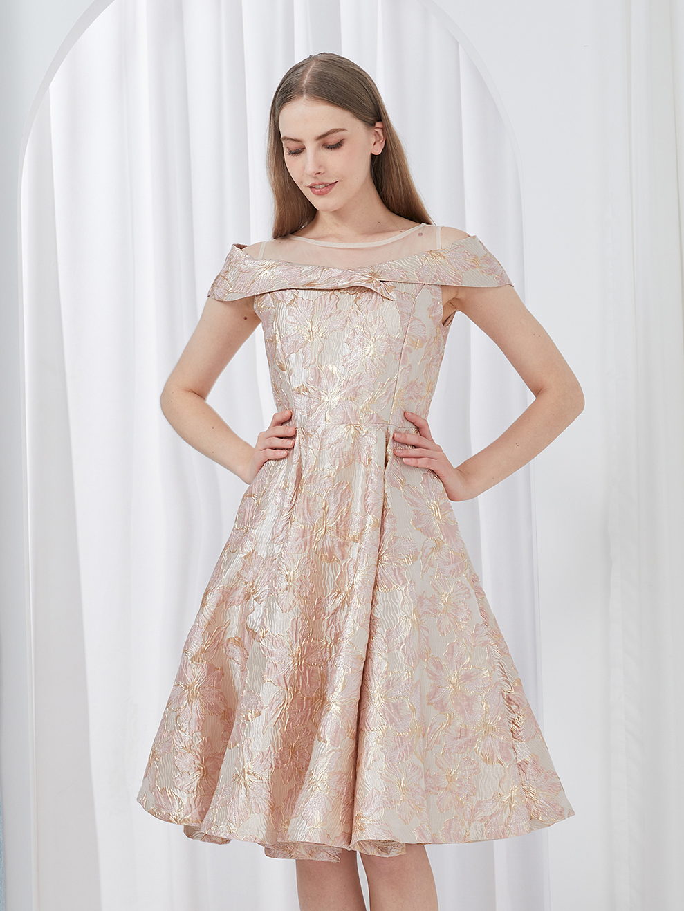DEVCHATA Luxe Nieuwe Korte Avondjurk Vrouwen Jacquard Patchwork Borduren Feestjurk Elegant A-lijn Bloemen Baljurk Vestido