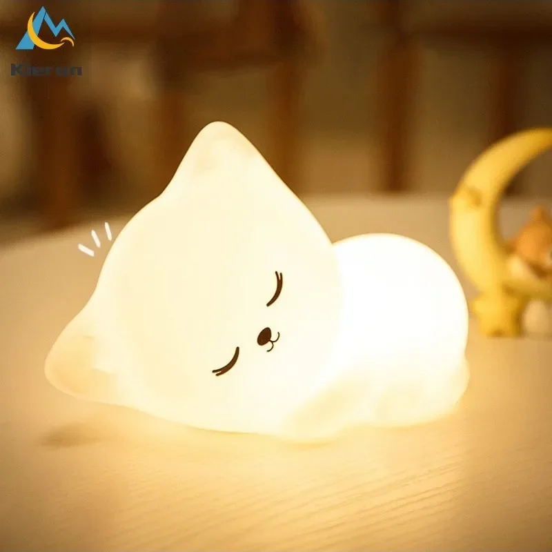 Silicone Mềm Mèo 7 Màu Đèn LED Ban Đêm Đèn USB Sạc Trẻ Em Bé Trẻ Em Đêm Đèn Sáng Tạo Hoạt Hình Trang Trí Phòng Ánh Sáng