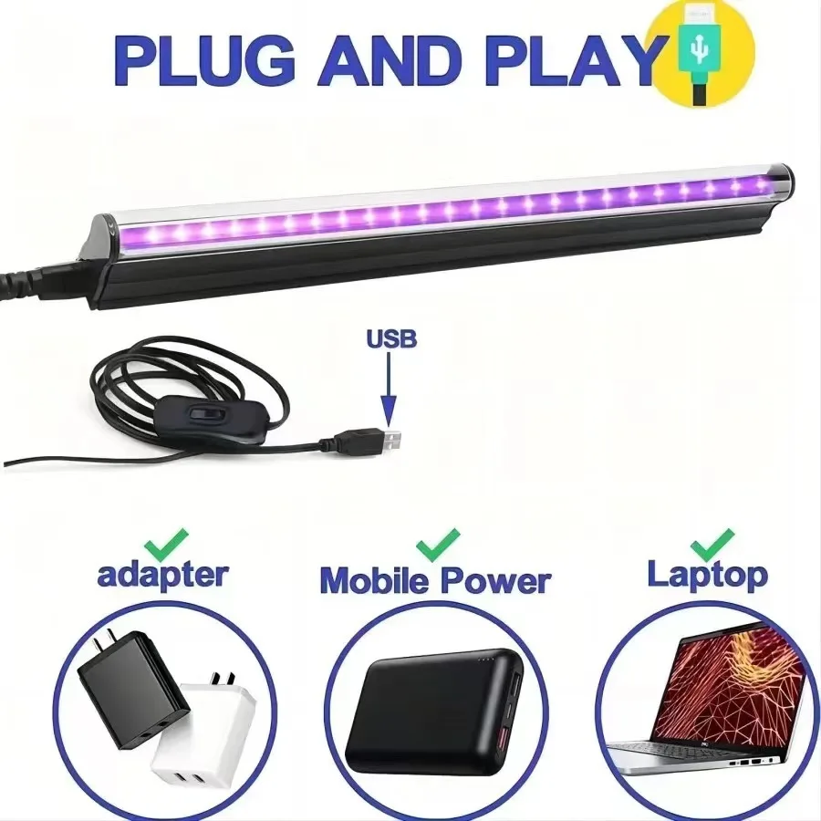 UV GEL Curing Light T5 4W LED USB DC5V 380-400nm UVA อะแดปเตอร์แล็ปท็อปธนบัตรการตรวจสอบเครื่องประดับ Appraisal เรืองแสงงานศิลปะ