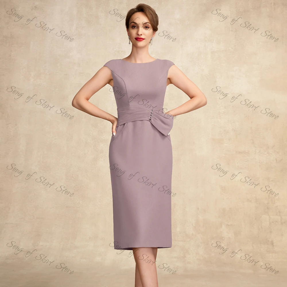 O-Ausschnitt A-Linie Mutter der Braut Kleider mit Spitze Jacke Falte Perlen Tee-Länge formale Hochzeit Gast Kleid فساتين السه