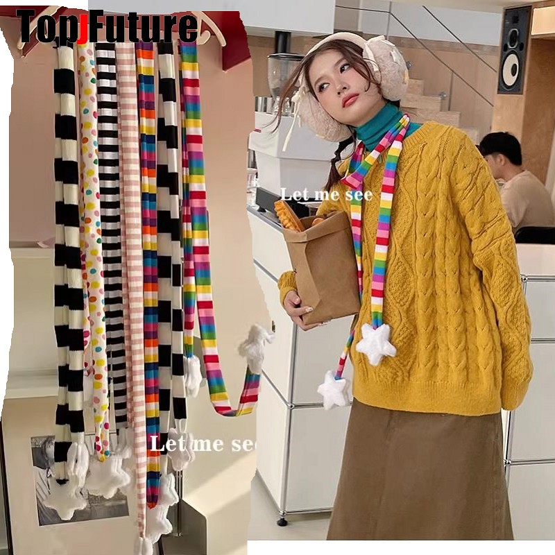 Veelkleurige Harajuku Gothic Y 2K Meisje Vrouwen Streep Sjaal Concave Vorm Decoratie Hals Pittig Meisje Subcultuur Anime Sjaal Sjaals