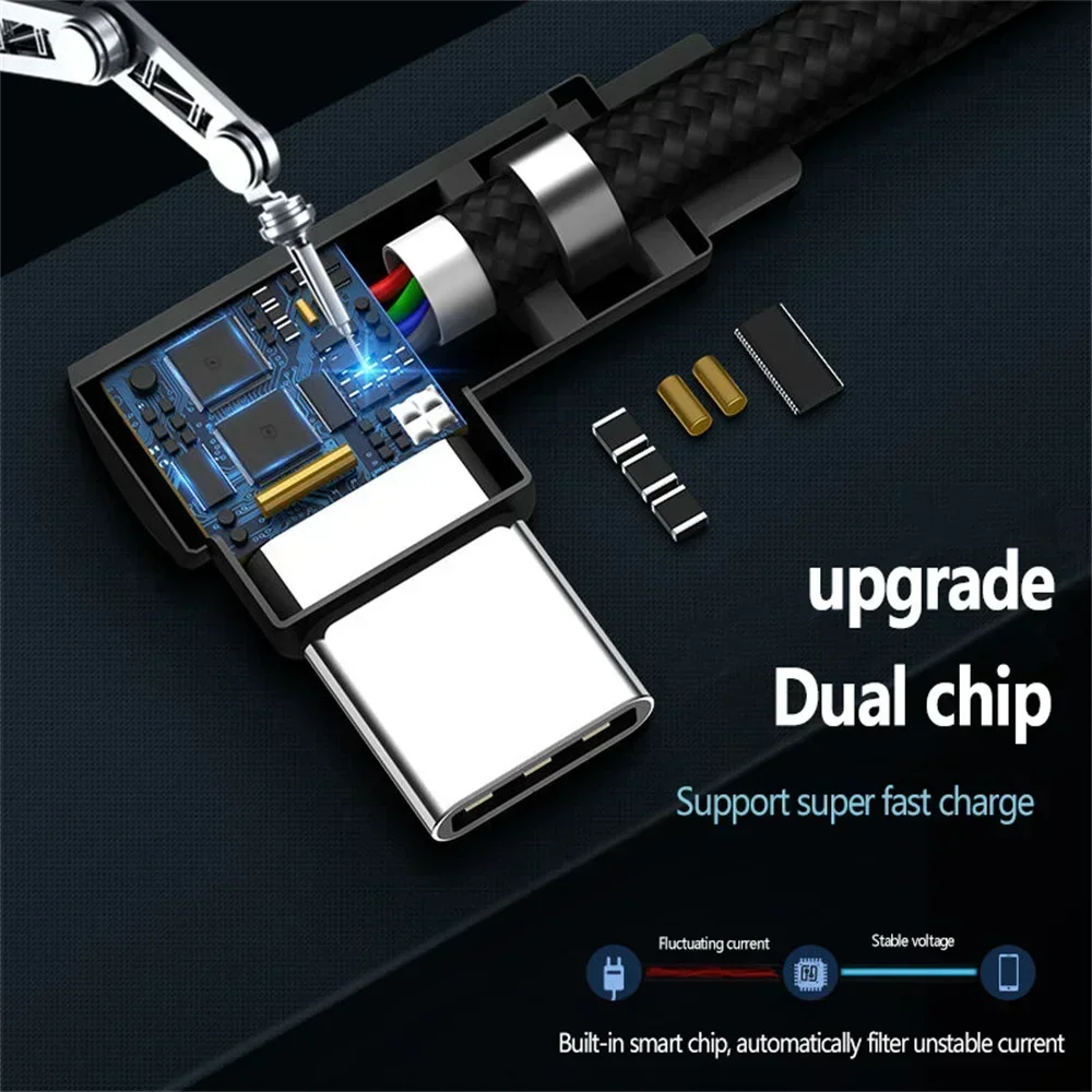 40 W 5A USB Naar Type C Snel opladen Weave Datakabel 90 Graden Telefoon Oplader Kabel Voor iPhone Xiaomi Redmi Huawei USB Oplaaddraad