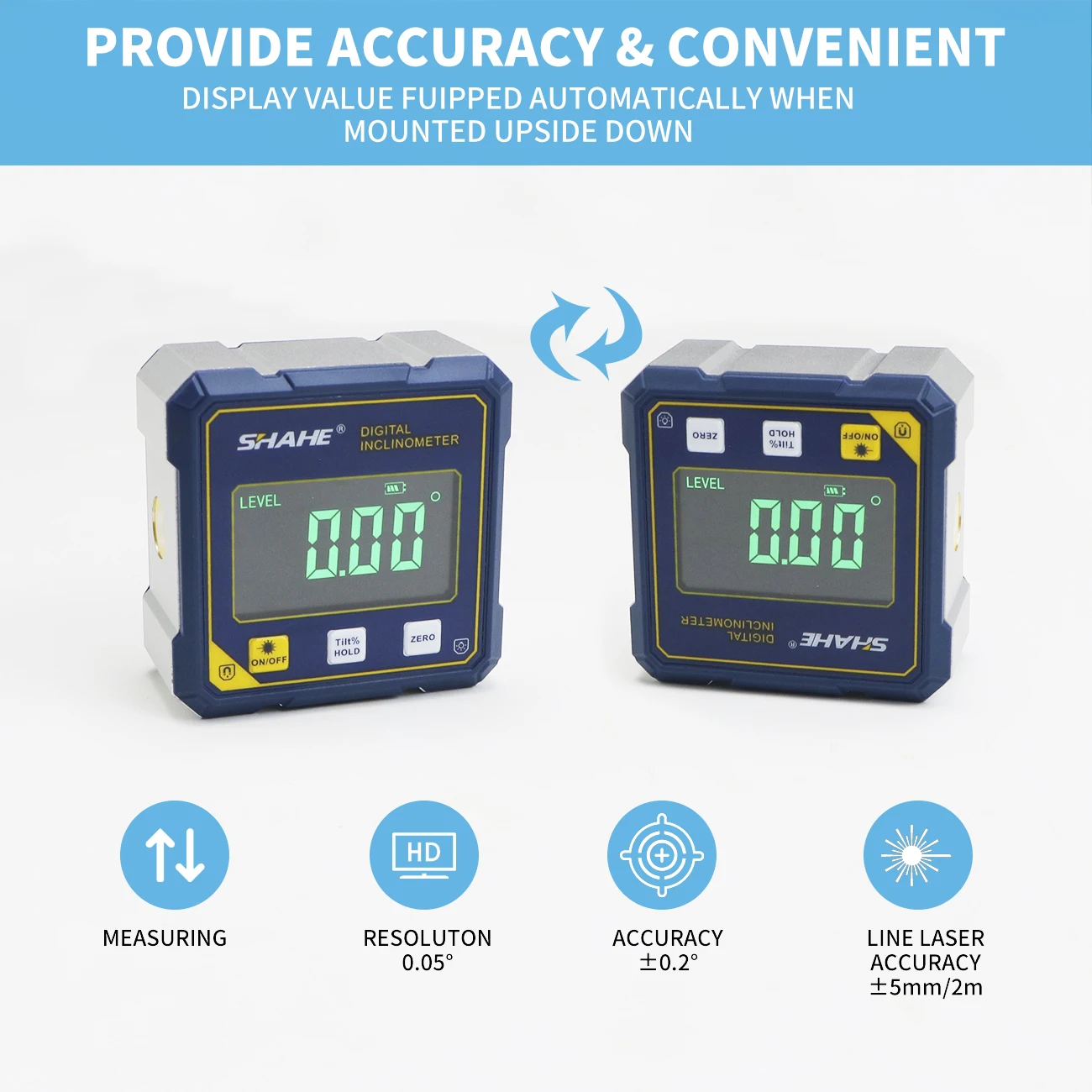 SHAHE Rechargeable Digital Angle Finder with Dual Laser- 4-Side Magnetic Inclinometer Woodworking Measuring Tool Level Box