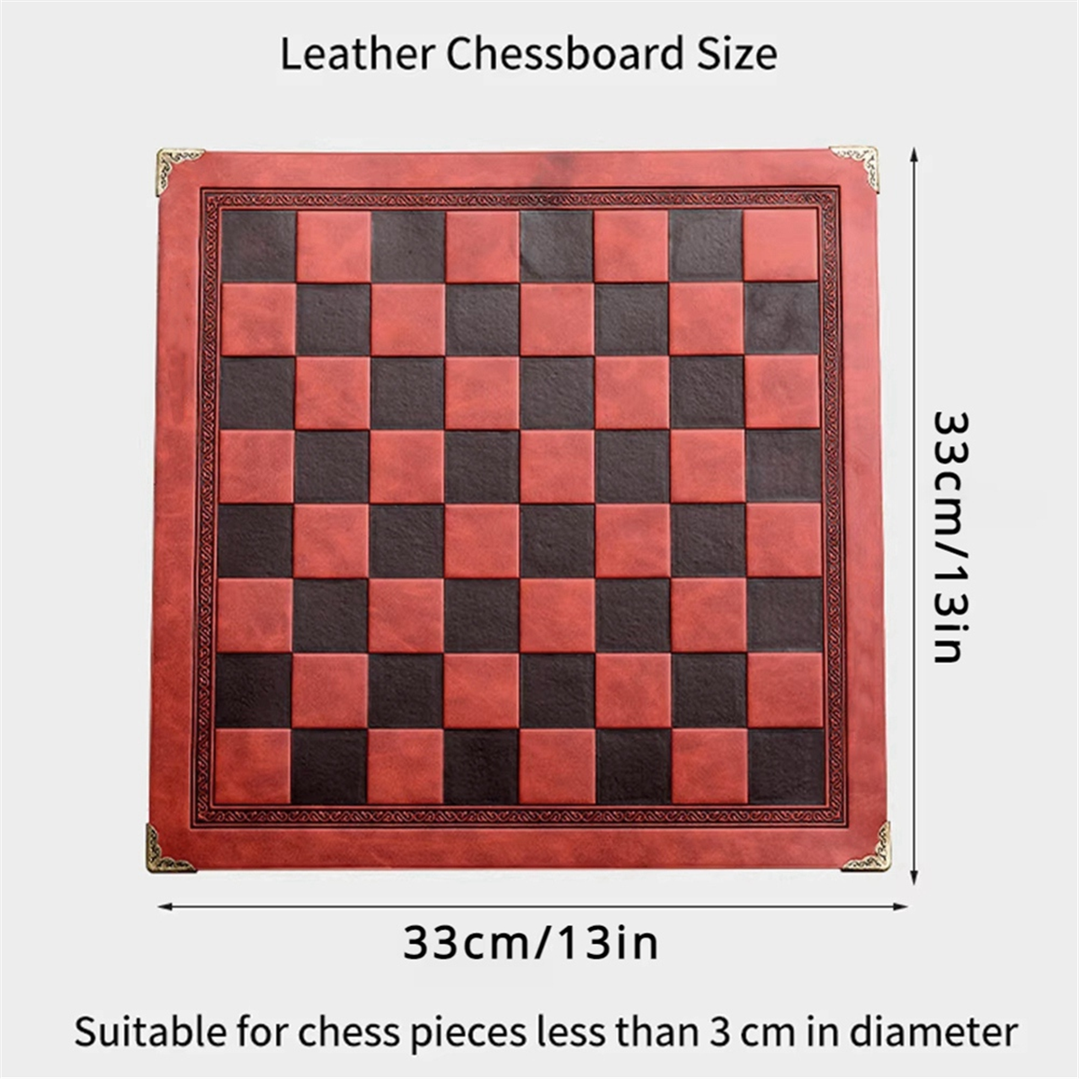 BAAU 33 センチメートルレザーチェス盤ユニークなデザインポータブルボードゲームアクセサリーメタルコーナーガードレッド