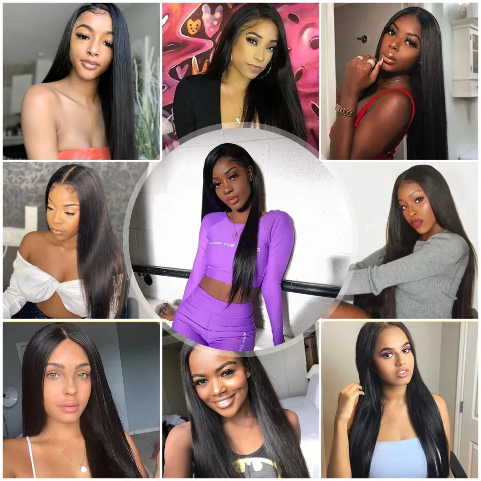 Pacotes de cabelo humano reto de osso com 13x4 hd renda frontal com extensões brasileiras tecidas 3 pacotes com fecho para mulheres