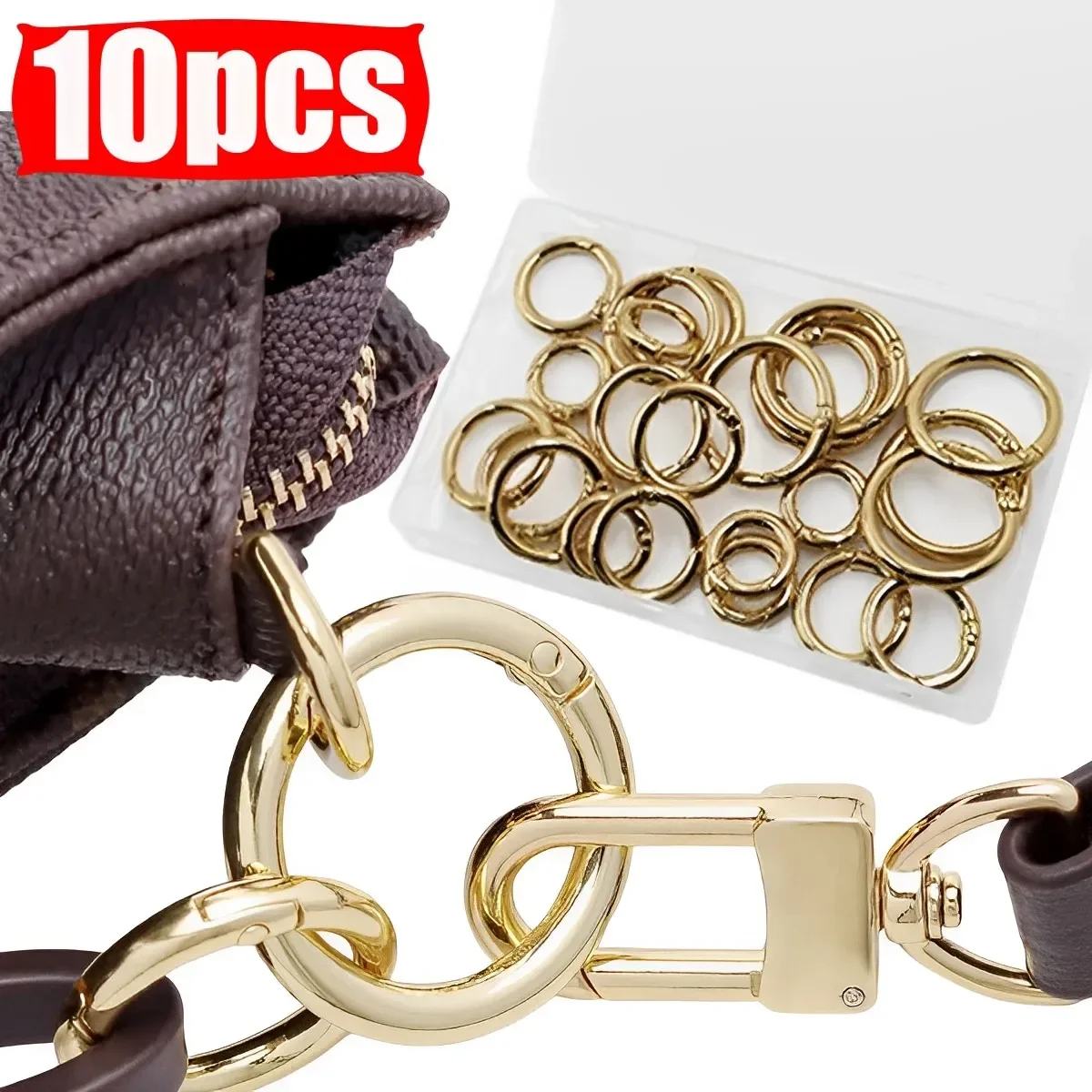 10pcs Metal O Ring Spring Clasps for DIY Jewelry Openable Round Carabiner Keychain Bag Clips Hook Dog Chain Buckles Connector