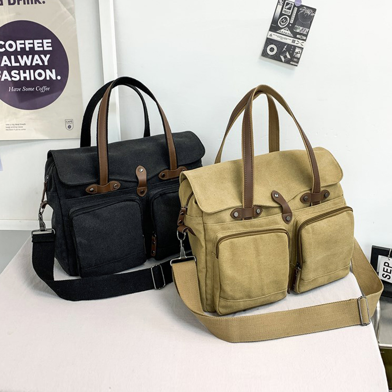 Large Capacity Briefcases Men Travel Bags Canvas Weekend Shoulder Bags Multifunctional Messenger Tote Bags With Long Strape