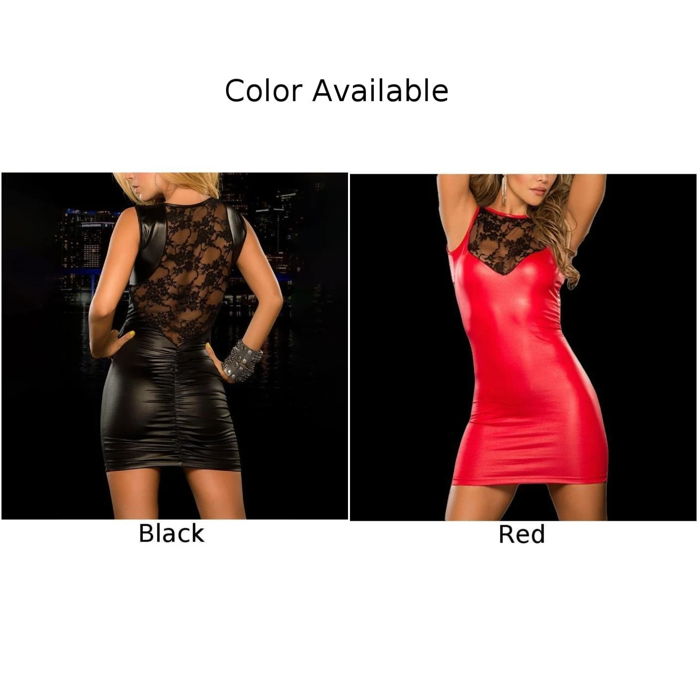 Vestido corto sexi de aspecto húmedo para mujer, minivestido ajustado de encaje de cuero Pu, ropa ajustada para fiesta nocturna y discoteca, tentación Sensual