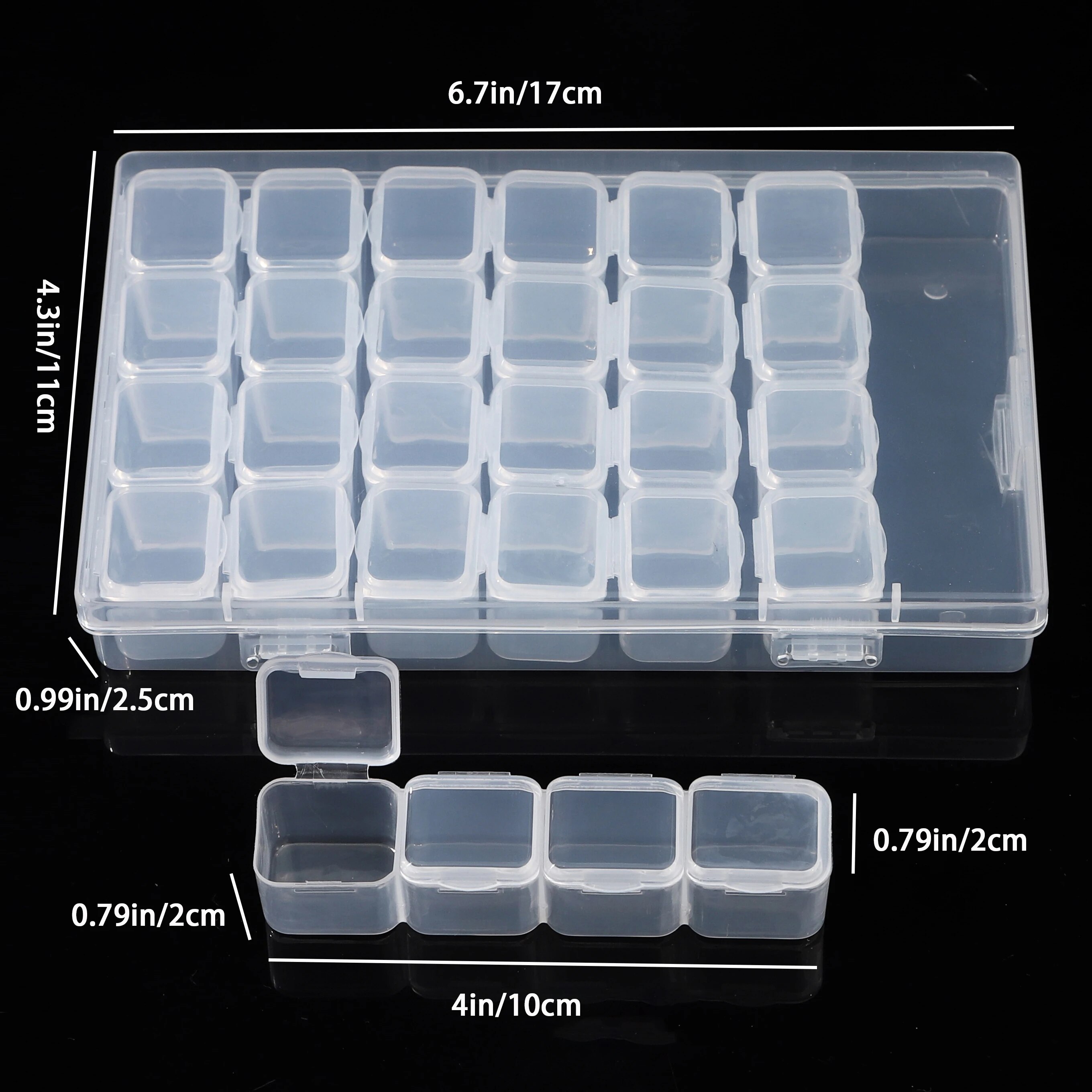 Boîte Africbox en Plastique à 28 Grilles, Mini Poignées, Décoration Amovible, Perle, Petit Rivet, Boîte de Rangement Semi Transparente
