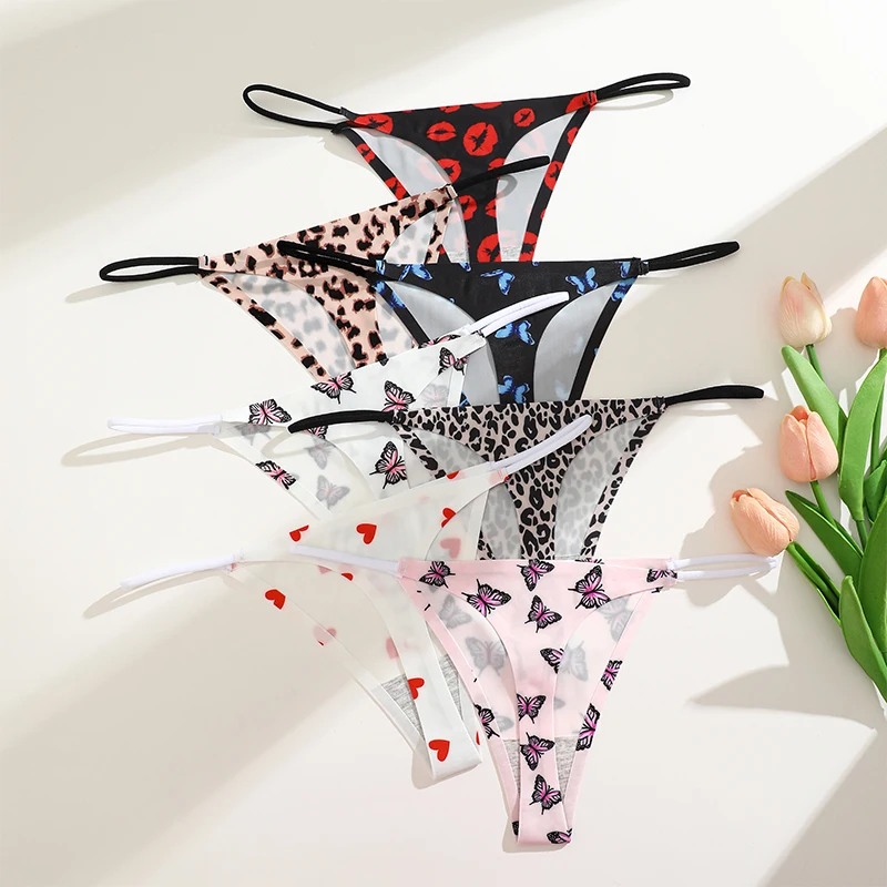 FINETOO 4PCS Seamless Thong ผู้หญิงสายบางต่ําเอวความยืดหยุ่นสูงกางเกงเซ็กซี่ชุดชั้นในกางเกงสุภาพสตรี T-Back สบาย