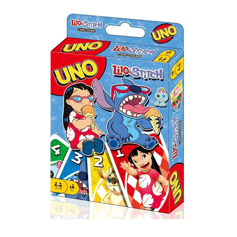 2025Mattel Games UNO Stitch-kaartspel voor gezinsavond met tv-show-themaafbeeldingen en een speciale regel voor 2-10 spelers