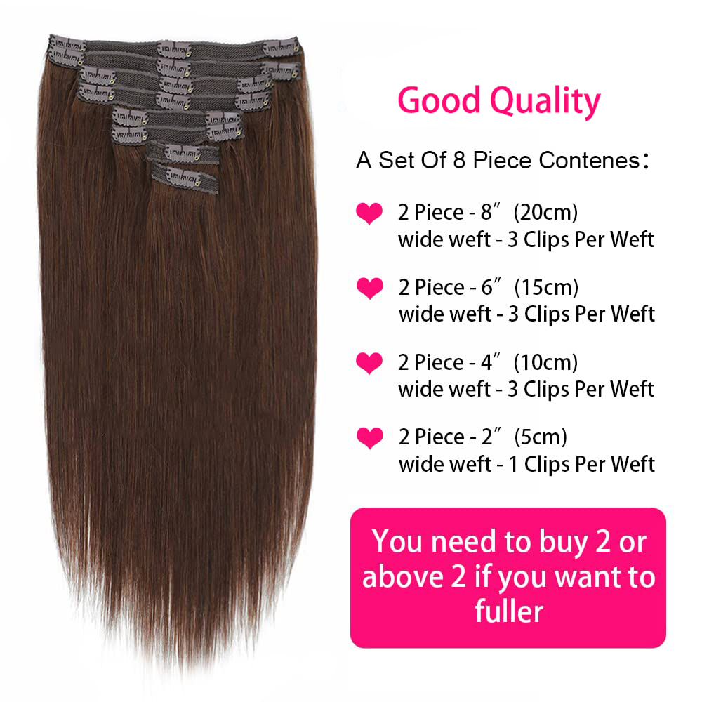 Clip in-extensiones de cabello humano para mujer, cabello liso de doble trama, 8 piezas, n. ° 4