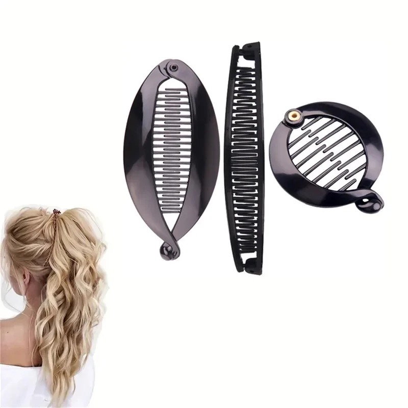 ​ ​ 3 conjuntos de grampos de cabelo em forma de peixe/clipe de cabelo clipe de banana fixador de rabo de cavalo feminino meninas grampo de cabelo preto