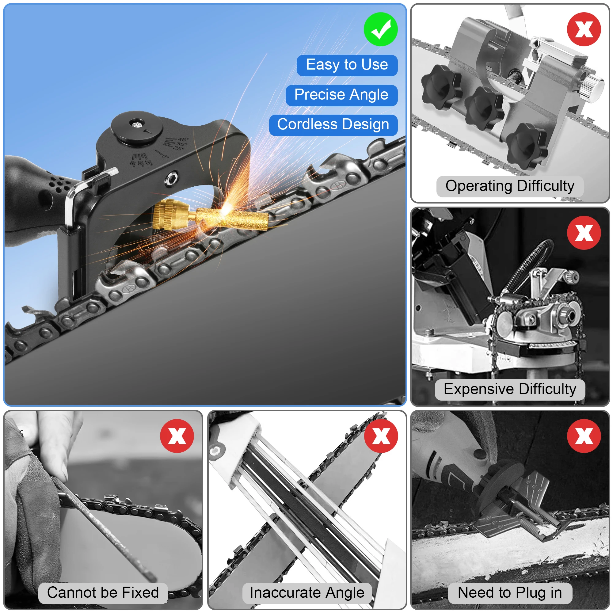 Electric Chainsaw Sharpener Portable USB Rechargeable Chain Saw Sharpener Tool Black
