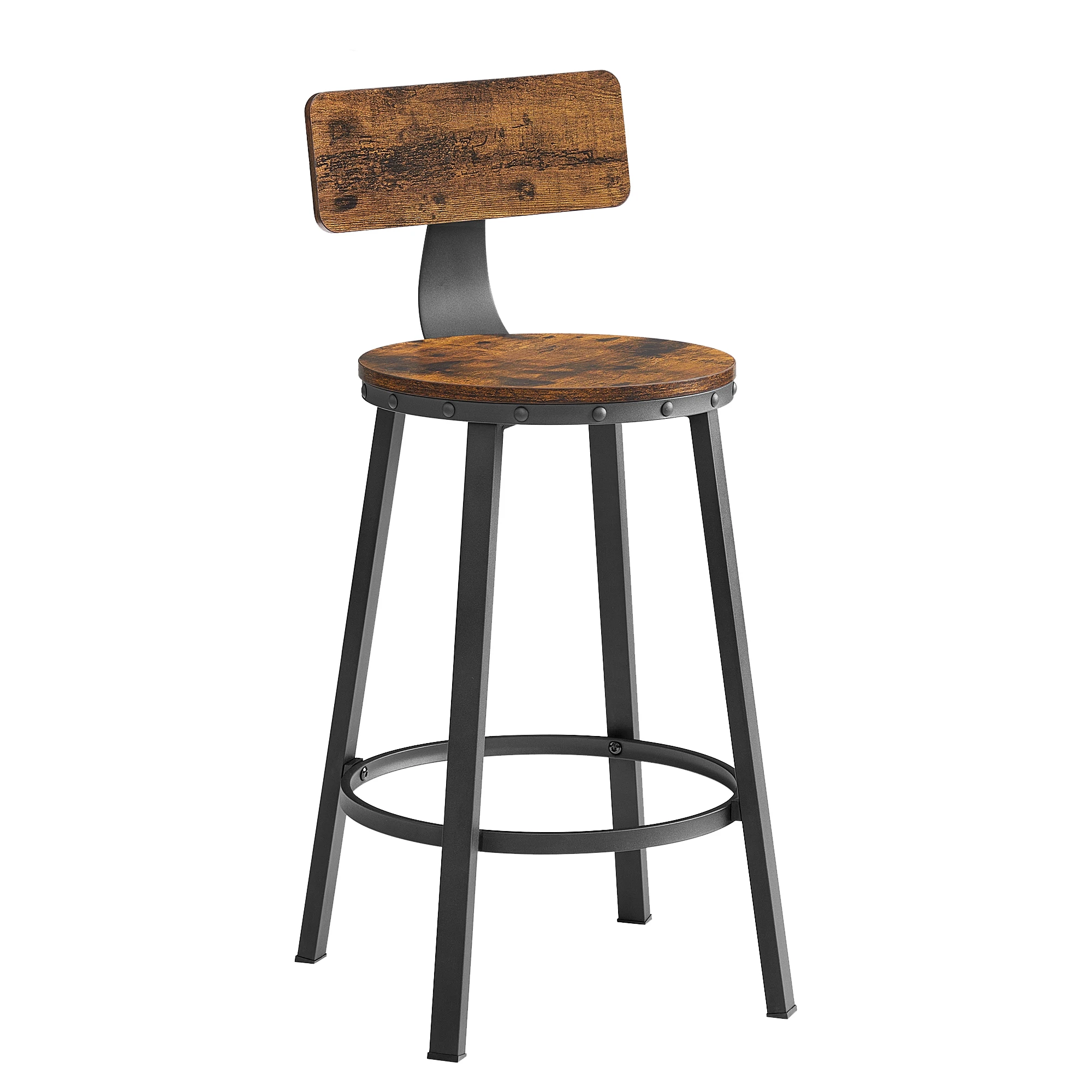 VASAGLE Bar Stools Set of 2, Kitchen Breakfast Bar Chairs, with Backrest, Steel Frame, 62.5 cm Tall Seat, Easy Assembly