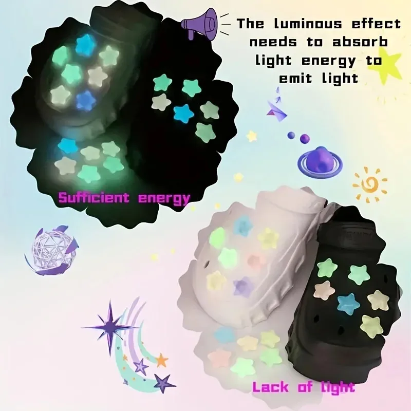 7/14pcs Glow-in-the-Dark Star รองเท้า Charms ติดตั้งง่ายสนุก DIY รองเท้าหัวเข็มขัดสําหรับรองเท้า