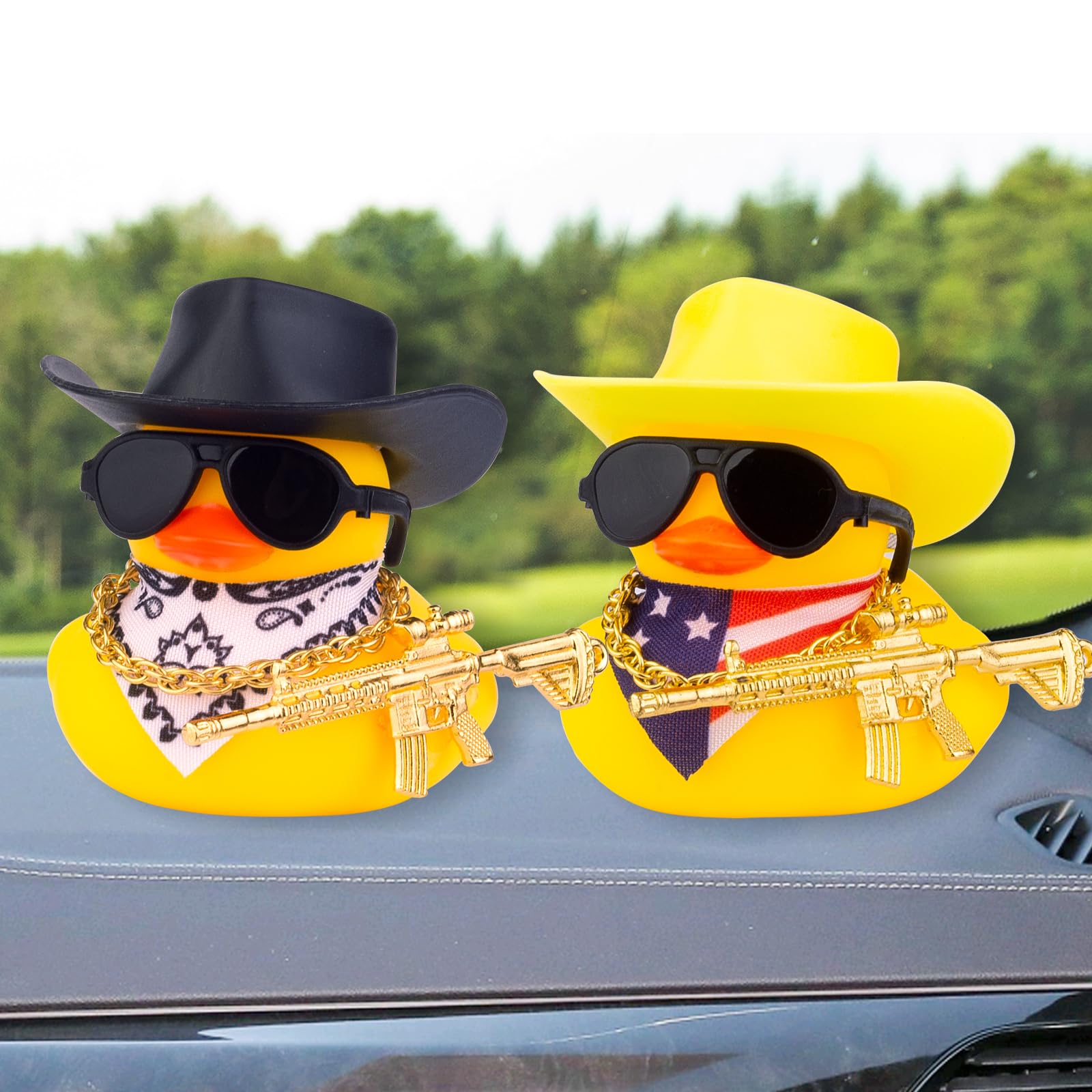 Rubber Duck Car Ornaments Duck Car Dashboard Decorations for Cool Car Accessories with Cowboy Hat Necklace and Sunglasses