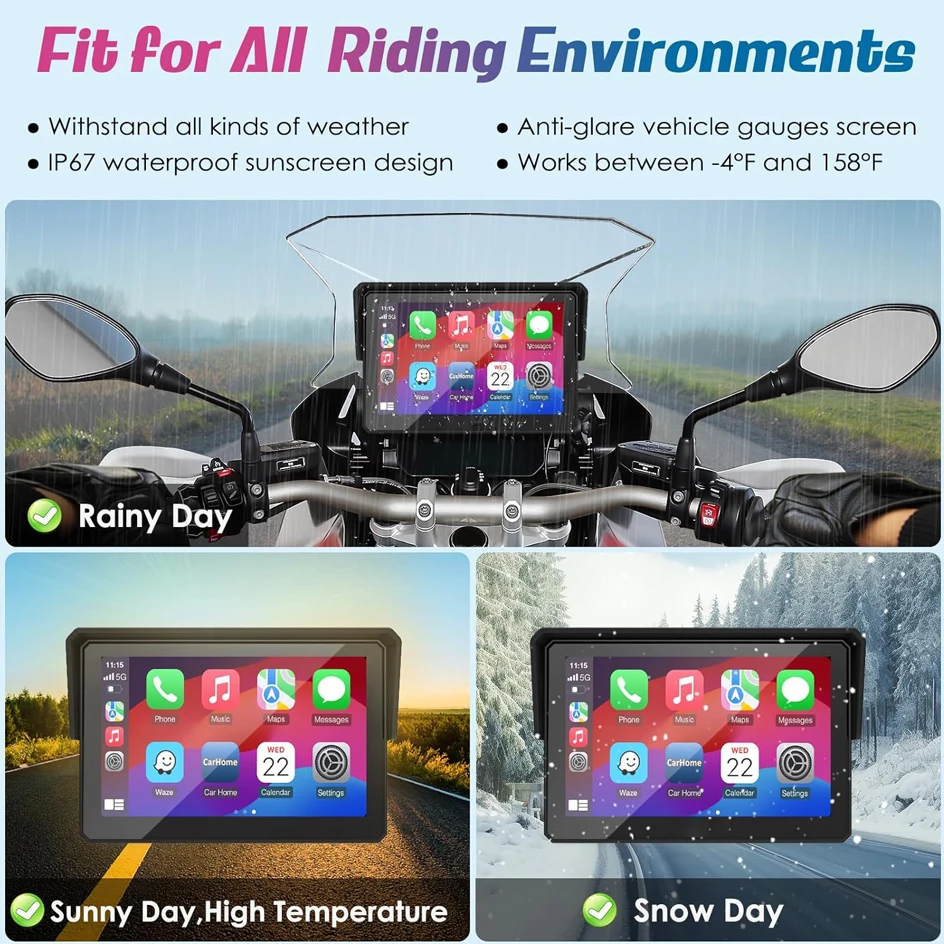 Jansite 5 "Carplay para motocicleta Radio Monitor pantalla táctil inalámbrico Android auto impermeable Moto Player Bluetooth Mirror-link