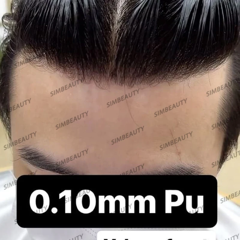 Năm 100% Nam Tóc Toupee Phong Cách Tự Nhiên Dây Cột Tóc Phản Lực Đen Siêu Mỏng Full Đế Pu Bền Nam Remy Tóc bộ Tóc Giả Thay Thế