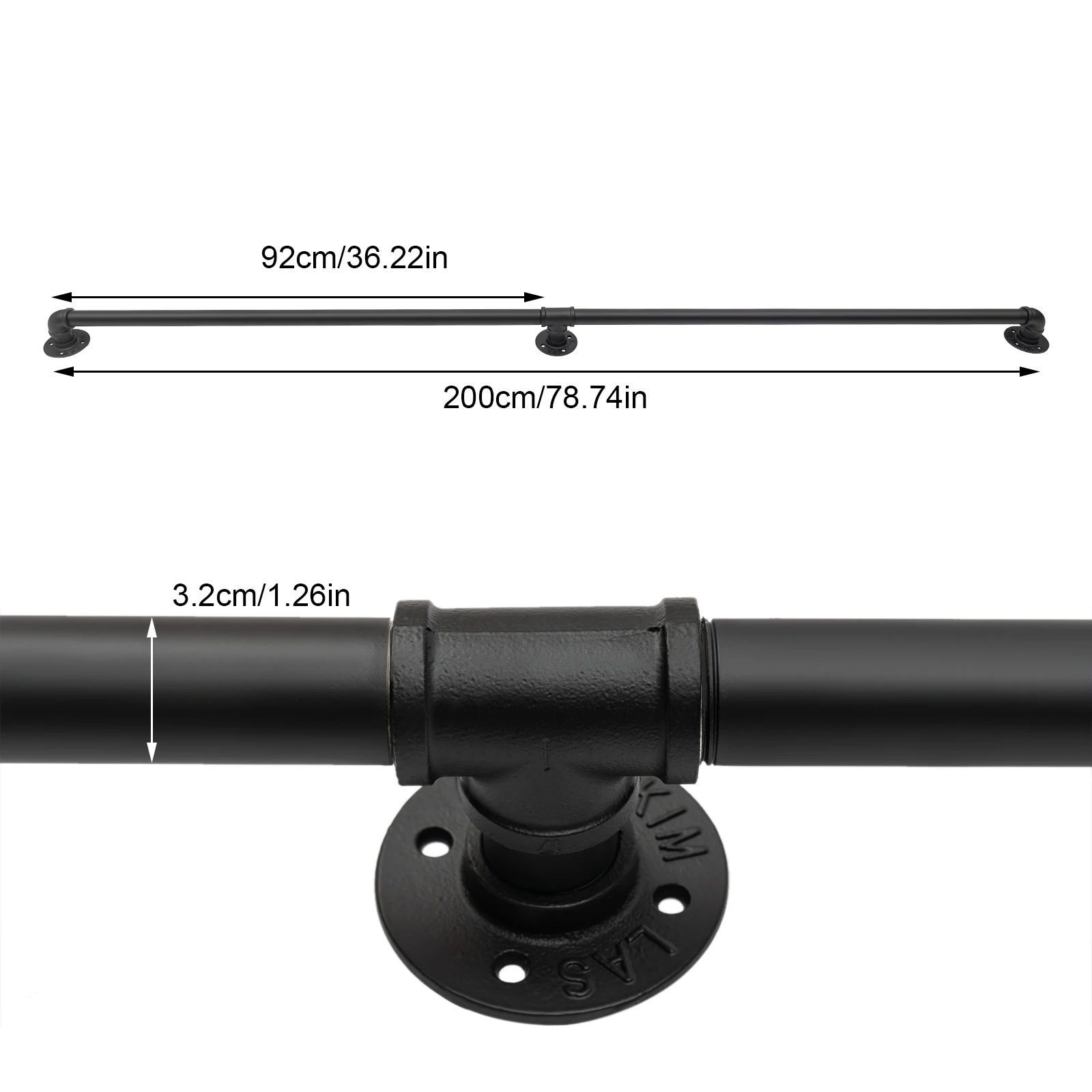 Pipe Handrail Metal Sturdy Load-Bearing Capacity 6.6 Feet 2 Section Galvanized Iron Pipes for Wall Mount