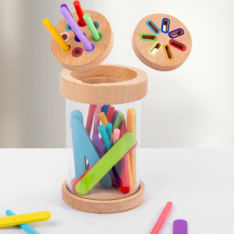 Juego de clasificación de colores 2 en 1, juguetes de palos multicolores, taza de clasificación de colores con cuerpo de taza acrílica transparente y tapas de 2 tazas