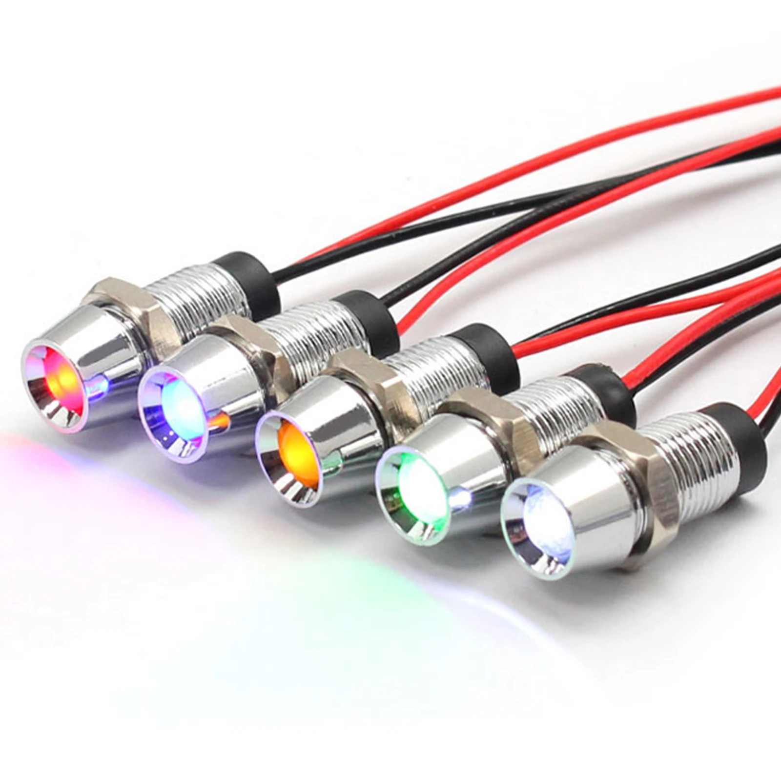 FILN 8 ミリメートル 12 ボルト金属 LED パイロットパネルダッシュ信号インジケータ警告灯 20 センチメートルケーブルクローム仕上げ車ボートマリン