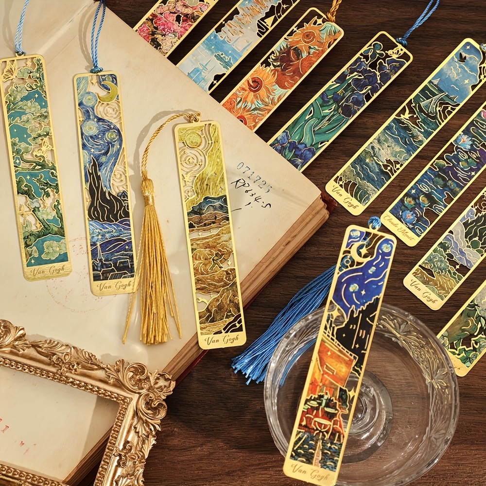 Vintage Oil Painting Metal Bookmarks - Hollow Hot Stamping Long Tassel Bookmarks - Stationery Gifts for Book Clubs, Book Lovers,