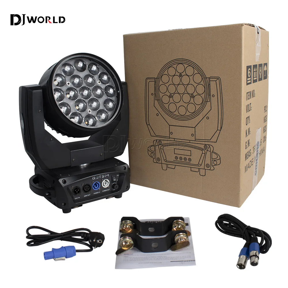 19x15W LED Wash Zoom Beam Moving Head Light RGBW DMX 512 สําหรับ Professional Stage Disco Party Bar KTV Bar Stage Effect Lighting