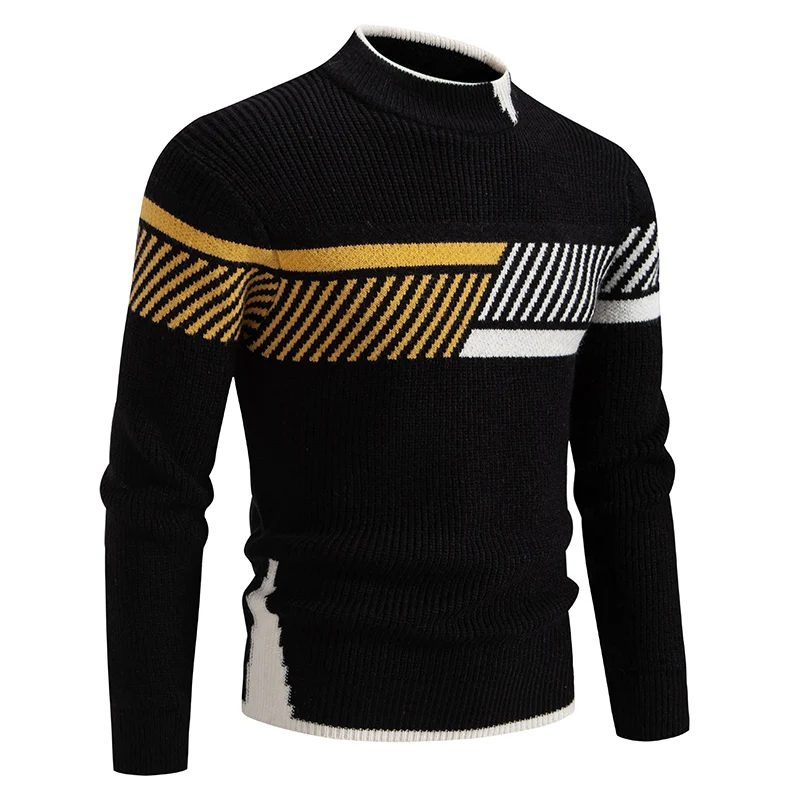 Suéter de bloques de Color cálido informal para hombre, Tops de punto, ropa de otoño e invierno, alta calidad
