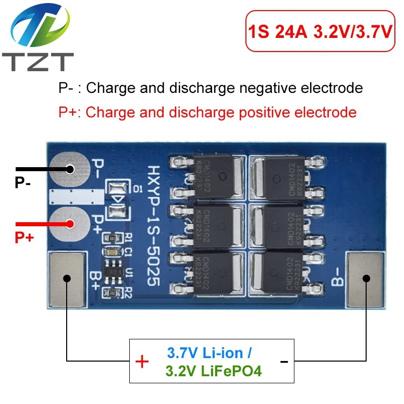 BMS 1S 12A 16A 24A 3,7 V LiFePO4 Placa de protección de batería de litio 18650 4,2 V voltaje de carga/prevención de cortocircuito/descarga