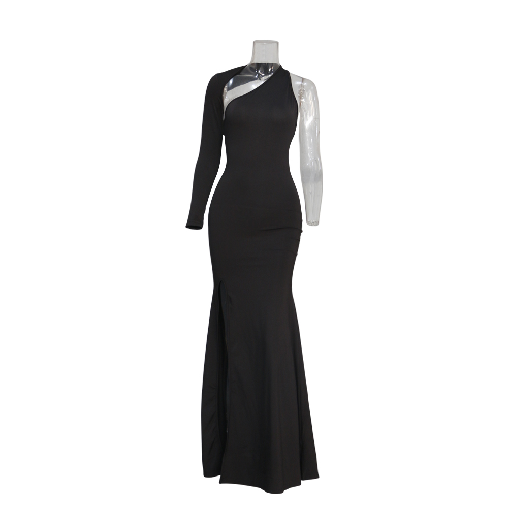 Frühling Herbst Longuette Langarm Elastic Force Single Sleeve Slim Long Damenkleid
