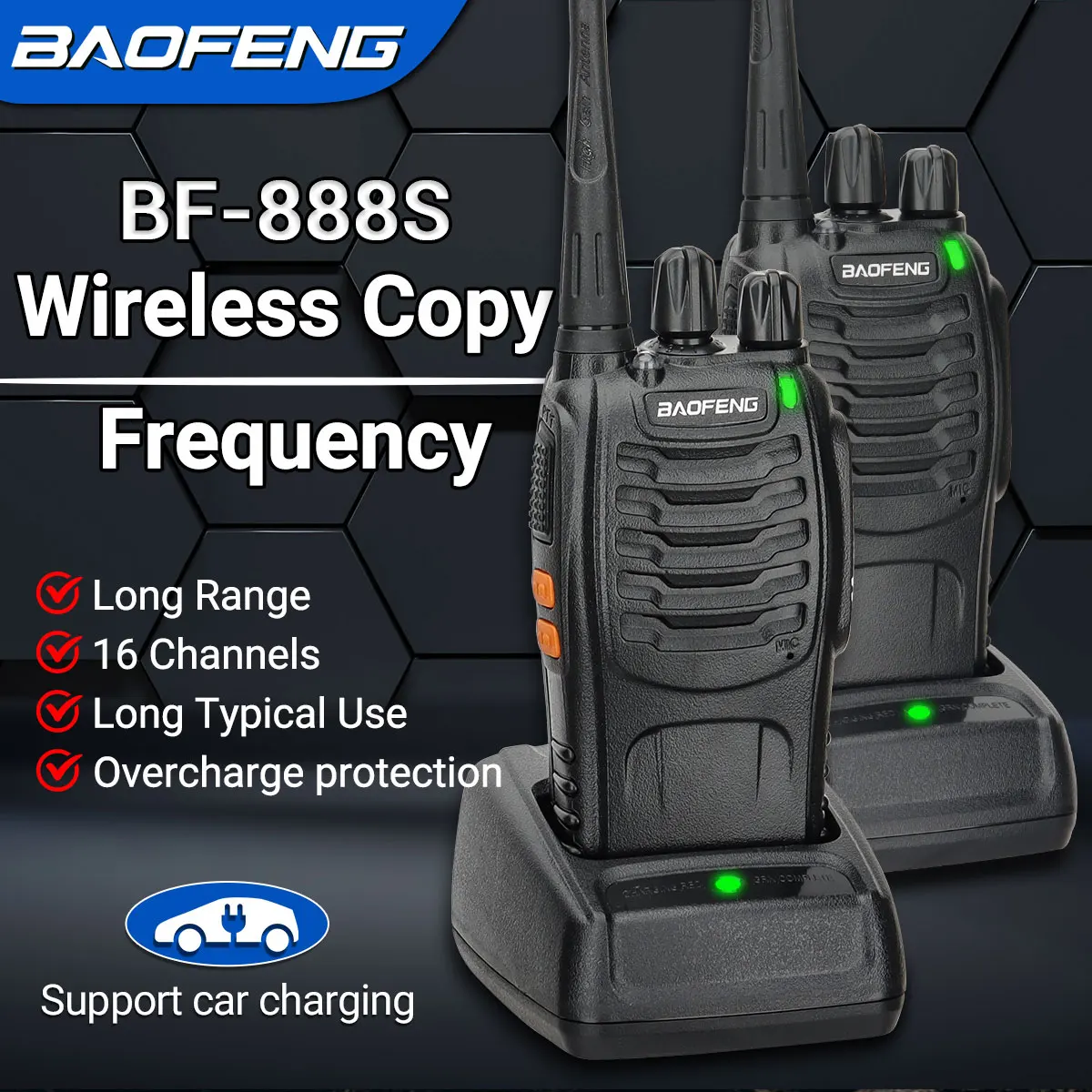 2/4 stücke Baofeng BF-888S Pro Walkie Talkie Langstrecken drahtlose Kopier frequenz UHF tragbare USB-Ladegerät Amateurfunk für die Jagd